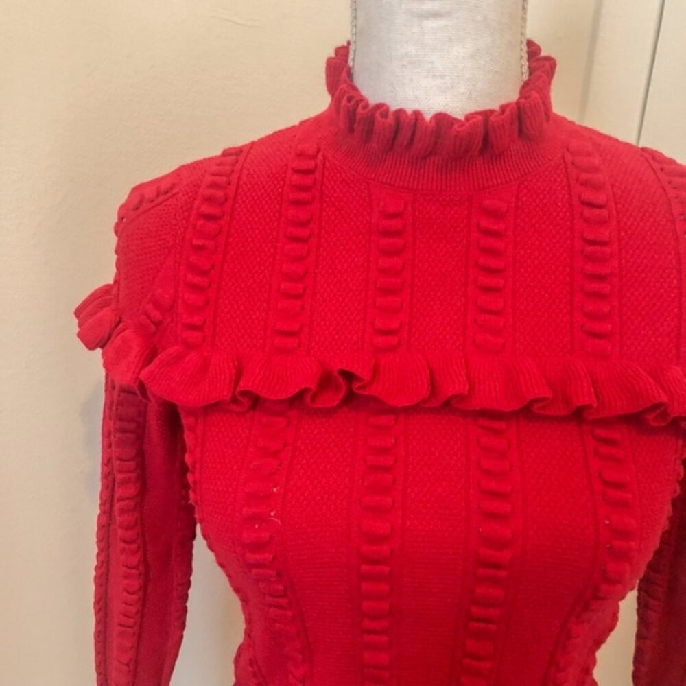 & Other Stories Red Sweater with Ruffle Detail, Mock Neck - Picture 4 of 10